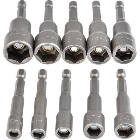 Douille Hexagonale Magnétique 10Pcs Douille Visseuse à Choc 6-15mm, Clés à Douille Magnétique Hexagonale Douille Set Magnétique 1/4 Hexagonale Douille Prise Adaptateur Outil (1/4)