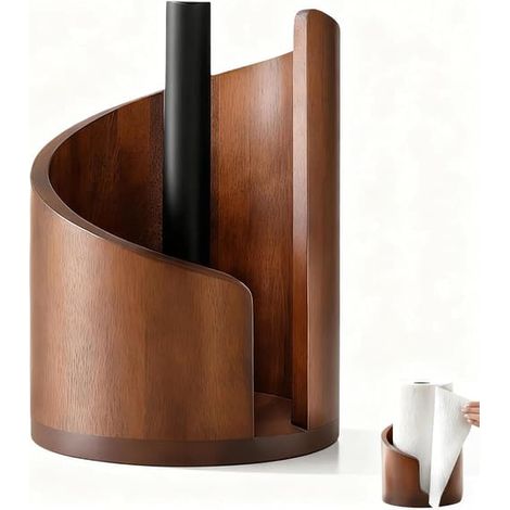 Plateau de cuisine en bois pour papier essuie-tout, facile à déchirer d'une seule main, en bois naturel avec finition métallique, pour la cuisine, compatible avec toutes les tables (marron, 15 x 10 x (1/4)