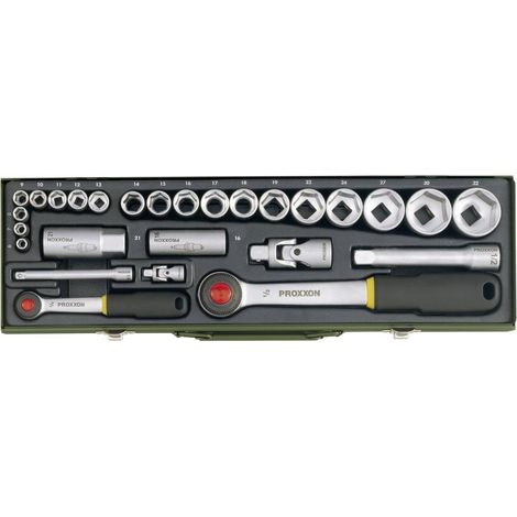 Proxxon Industrial Jeu de clés à douille métrique 1/4 (6.3 mm), 1/2 (12.5 mm) 27 pièces 23020