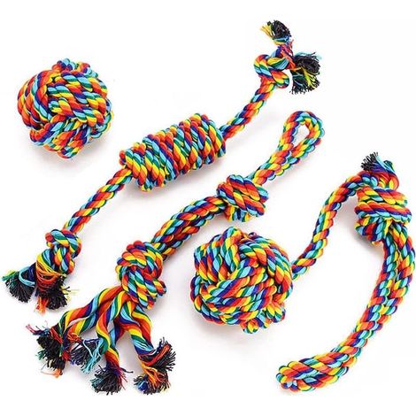 Juguete para perros, juguete de cuerda para perros, juguete para masticar, juguete interactivo para perros pequeños/medianos (4 piezas) (1/5)