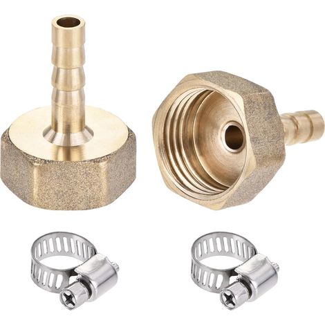 Raccord Cannelé Tube Laiton Connecteur Adaptateur 6mm Dentelé x G3/8 Femelle Tuyau avec 6-12mm Tuyau Pince 2Ensemble (1/5)