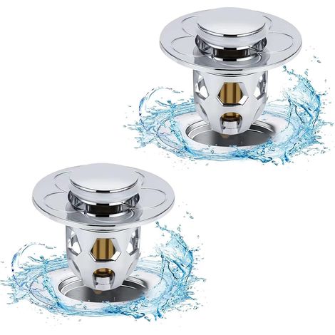 2 Pièces Bonde Lavabo Universel, Bouchon de Lavabo Pop-Up avec 2 Joints,Bouchon de Vidage pour Lavabo à Poser avec Tamis Anti-Clogging,pour Baignoire, Cuisine, lavabo (Orifice de vidange 34-40mm) (1/5)