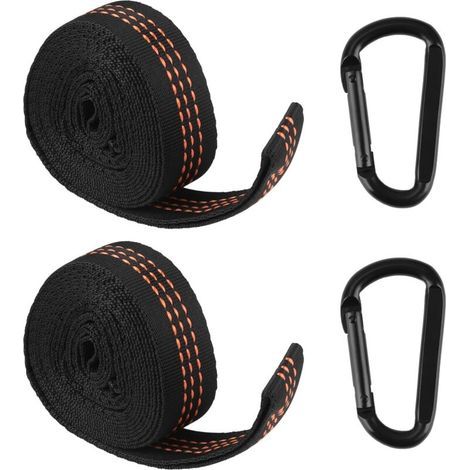 Lot de 2 Ensemble de Sangles pour Hamac avec Mousquetons - Fixation Robuste pour Balançoire, Camping, Siège Suspendu - Charge Max 300 kg - Polyester de Haute Qualité (1/5)