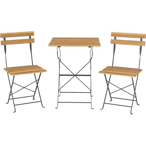 Ensemble bistrot jardin 3 pièces, 2 fauteuils pliants, table carrée acacia massif, 55x55x71cm, teinte naturelle (1/5)