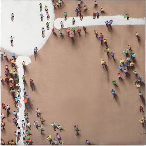 Tableau mural abstrait foule multicolore sur toile - marron sable et blanc multicolore (1/4)