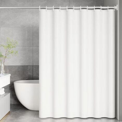 Schimmelresistenter Duschvorhang, 180 x 200 cm, weiß, mit 12 Haken, kein Bohren erforderlich, wasserdichtes PEVA-Gewebe, maschinenwaschbar