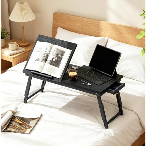 Mesa de cama plegable de bambú y MDF negra 83,5x33x23,5-34 cm – MEUBLIV (1/5)
