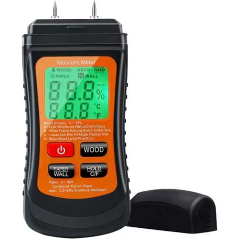 Hygromètre Bois - Mesure Humidité Bois Papier Mur - Plage -20 °C à +70 °C - Écran LCD Rétroéclairé - Sonde Précise - 1 Pièce (1/5)