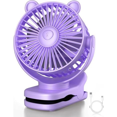Portable rechargeable personal fan, 2000 mAh battery, 3 fan speeds, essential for travel, purple. (1/5)