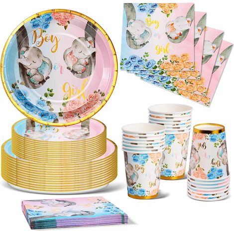 96Pcs Éléphant Gender Reveal Vaisselle Jetable -24 invités (1/5)