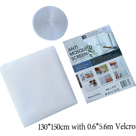 Moustiquaire/rideau en filet auto-adhésif, 130 x 150 cm, avec bande auto-adhésive Velcro de 0,6 x 5,6 mètres, convient à différents types de fenêtres. (1/5)