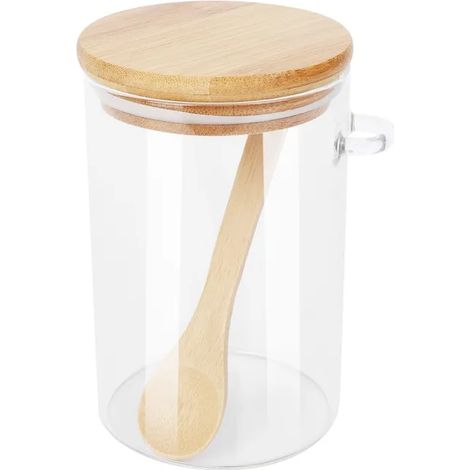 Bocal en Verre RéCipient Transparent Scellé avec Couvercle et CuillèRe pour le Thé en Vrac Sel Sucre PréServation des Grains de (1/5)