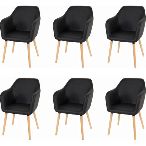 Serie Malmoe 6x sedie sala da pranzo T381 legno massiccio, ecopelle nero