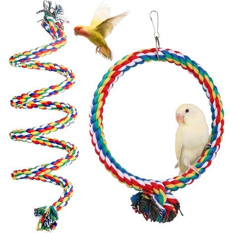 Set mit 2 Seilen, Baumwollspiralspielzeug, 18 cm Schaukelring, für Papageien, Wellensittiche und Nymphensittiche (1/5)