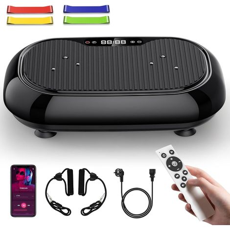 1 - Plateforme Vibrante - Plaque Vibrante - 120 Vitesses Réglables 9 Modes Entraînement Complet Corps Haut-Parleur Bluetooth Noir 65x40x15cm
