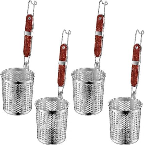 Ensemble de 4 pièces en acier inoxydable pour pâtes avec poignée bois passoire cuisine écumoire à raviolis nouilles blanchisseur. (1/5)