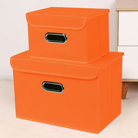 Un de dimensions 38×25×25 cm,Boîte de rangement en tissu, boîte de rangement pliable, avec couvercle et poignées, foyer, chambre, armoire (orange) (1/5)