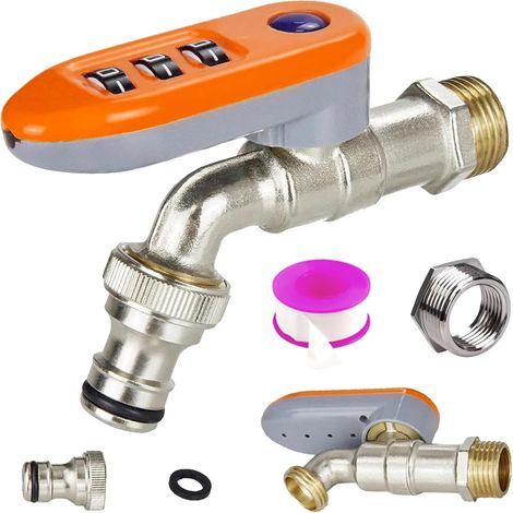 Robinet extérieur verrouillable avec verrouillage par mot de passe, robinet de jardin antivol en laiton robuste, entrée et sortie NPT de 1,27 cm, adaptateur de conversion inclus, idéal pour jardin, te (1/5)