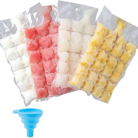 100 Pezzi Sacchetti per Ghiaccio, Monouso, Sacchetti per Cubetti di Ghiaccio usa e getta con Imbuto in Silicone, Stampi per Ghiaccio per Acqua, Bevande, Cocktail, Succhi di Frutta e Altri Ghiaccioli (1/5)