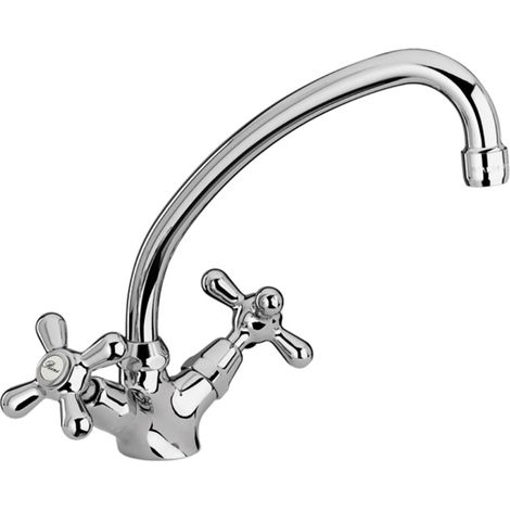 Schläfer 3460411 Rubinetto Stile Antico per Lavello Cucina con Due Manopole in Metallo, Canna Girevole in Stile "Jota", Finitura Cromo e Argento (1/5)