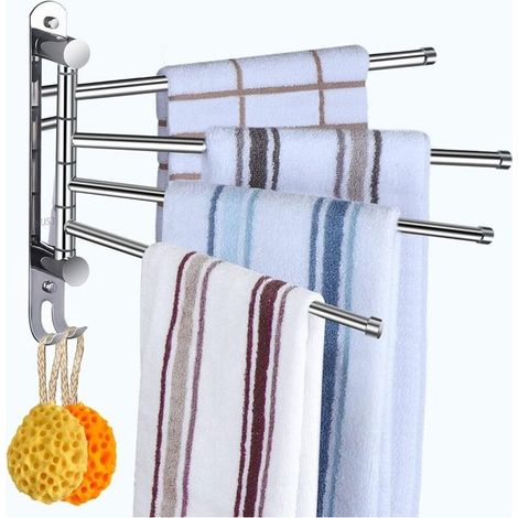 Porte-serviettes pivotant pour salle de bain, porte-serviettes pivotant à 4 bras en acier inoxydable SUS304 pour un rangement peu encombrant, porte-serviettes de salle de bain (1/5)