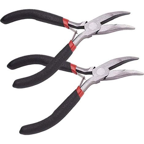 1 pince à becs fins courbés - Outil à main - Idéale pour la création de bijoux - Petite - Résistante à l'usure - Noire (1/4)