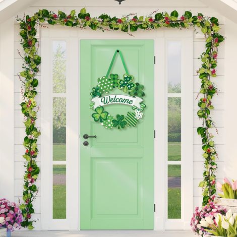 Guirlande Porte En Bois - Décoration Saint-Patrick - Panneau Accueil Murale Extérieure Intérieure - 33 x 26 cm - 1 Pièce (1/5)