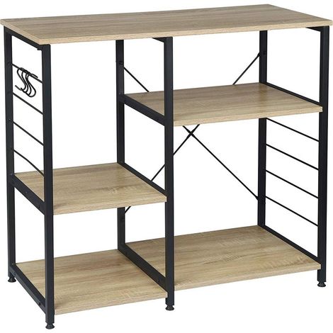 WOLTU Scaffale per Cucina Porta Microonde Forno a 4 Ripiani in Acciaio Legno Rovere (1/5)