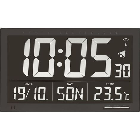 TFA Horloge murale numérique noire avec thermomètre taille XXL (1/4)