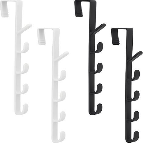 4 Pièces Patère Porte, Crochet Porte, Manteau Porte, Manteau Mural Sans Percage, Crochets Derrière La Porte, 5 Crochets, Pour Portes, Armoires, Salles De Bains (Noir, Blanc, 4,5 26,5 Cm) (1/5)
