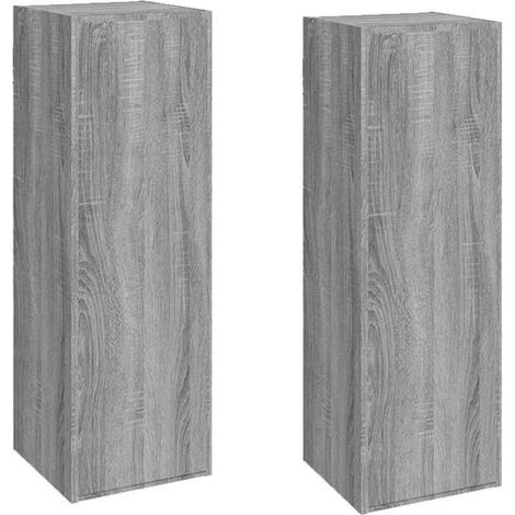 vidaXL Mueble de TV 2 uds madera ingeniería gris Sonoma 30,5x30x90 cm (1/2)
