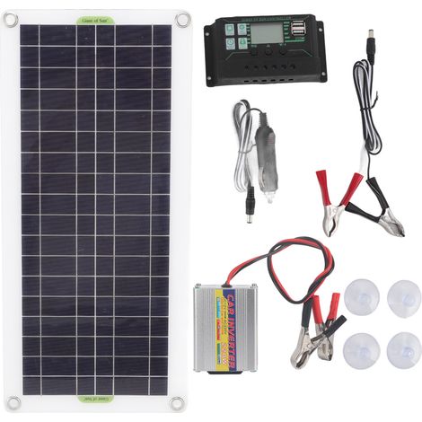 Kit de panneau solaire 30W avec onduleur 220V et chargeur de batterie 10A pour camping et randonnée