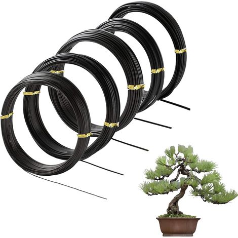 Plante en Pot Fil de Fer Noir Aluminium 5PCS, Résistant Aux Rayures Bonsai Fil Aluminium, 1/1.5/2/2.5/3mm, pour la Mise en Forme Durable des Bonsaïs et des Plantes D'intérieur (1/5)