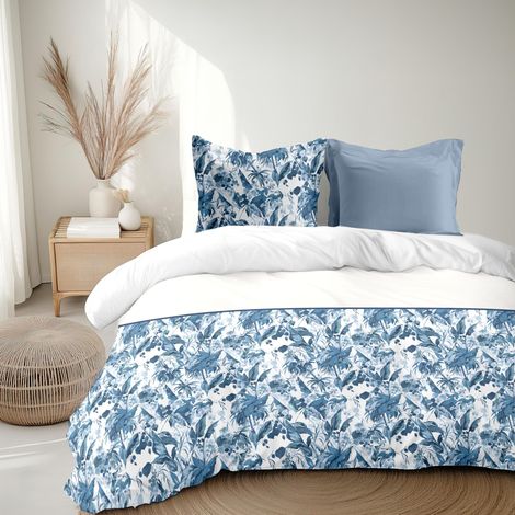 Parure de Couette 240x260 cm en Percale de Coton Housse + taie Bleu Modèle La Nomade (1/5)