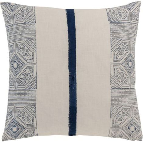 Coussin Carré Coton "Aztèque" 50x50cm Bleu & Blanc (1/3)
