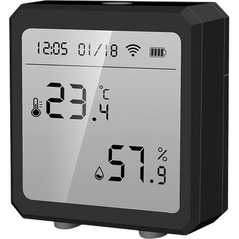 Drahtloser WLAN-Temperatursensor – Digitales Thermometer und Hygrometer für den Innenbereich – Datums- und Zeitanzeige – Schwarz (1/5)