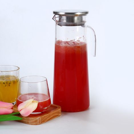 1,2-Liter-Saftflasche aus transparentem Acryl, Krug für kaltes Wasser, ideal für Bar und Zuhause, mit Edelstahldeckel (1/5)