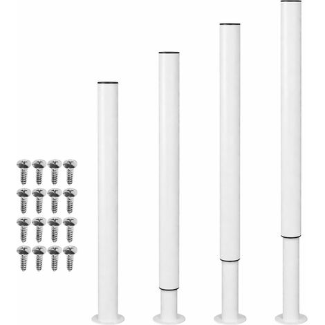 TolleTour 4 verstellbare Tischbeine aus Eisen in weißer Ausführung. Die Höhe ist flexibel von 70 bis 110 cm einstellbar. Geeignet für verschiedene Möbelstücke wie Tische, Schränke, Sofas oder Regale