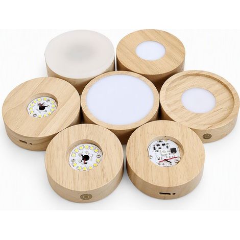 Socle lumineux en bois 8 cm rechargeable USB-C — base LED pour veilleuse DIY à plaque décorative