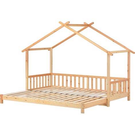 Letto casetta estensibile in legno naturale 200 x 90 cm / 200 x 180 cm HOMVRA (1/5)