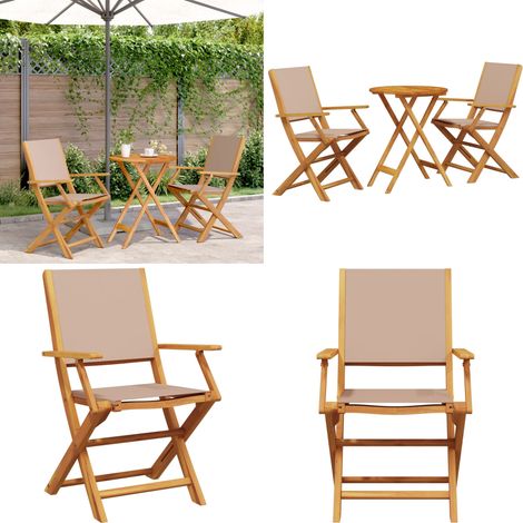 Set da Bistrot 3pz Tortora in Tessuto e Legno Massello - Sedie da giardino - Mobili da esterno