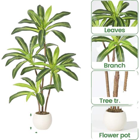 Pianta di dracena artificiale, aspetto realistico, bassa manutenzione, 120 cm (1/2)