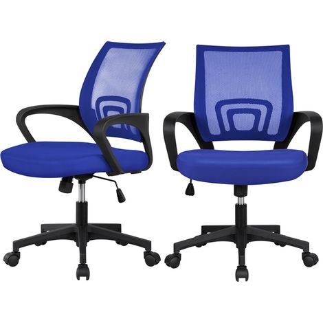 Yaheetech Set 2 Sedie da Scrivania Ufficio in Rete a Rotelle Girevole Ergonomica Direzionale Inclinabile Altezza Regolabile con Braccioli Blu
