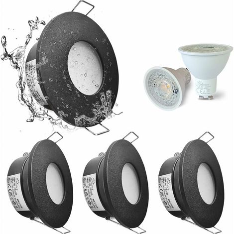 Lot de 4 spots encastrés LED étanches IP65, 5 W, blanc chaud 3000 K, pour salle de bain et cuisine. Éclairage encastré au plafond, diamètre de coupe 68 mm, finition nickel satiné et boîtier noir. (1/5)
