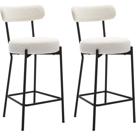 Tabouret de Bar - Lot de 2 - Siège Rembourré - Style Moderne Mi-siècle - Hauteur 66 cm - blanc (1/5)