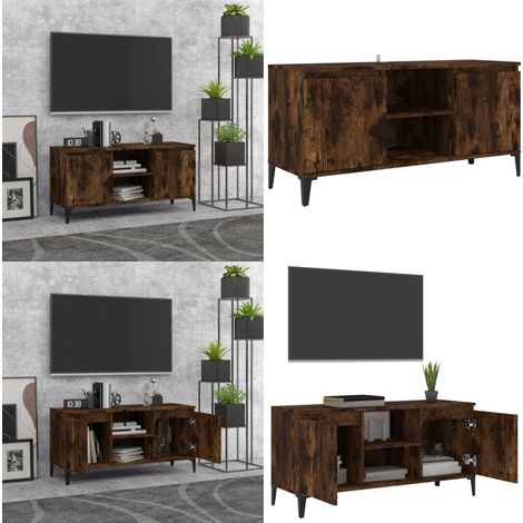 Meuble TV avec pieds en métal Chêne fumé 103,5x35x50 cm - Meuble Tv - Meuble Audio - Meuble Hifi - Meuble Stéréo - Meuble Industriel - Home & Living