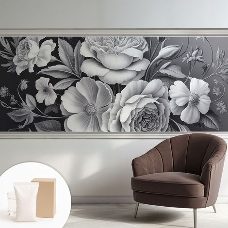 Tapete Vliestapete mit Kleber - abwaschbar - Arbeitszimmer - Esszimmer- Top Qualität Graue Blumen 250x104 cm (1/5)