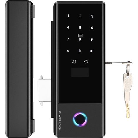 Serrure intelligente pour porte en verre, déverrouillage à distance WiFi, application TY, mot de passe par empreinte digitale, carte IC, méthodes de clé mécanique, direction du corps interchangeable p (1/5)