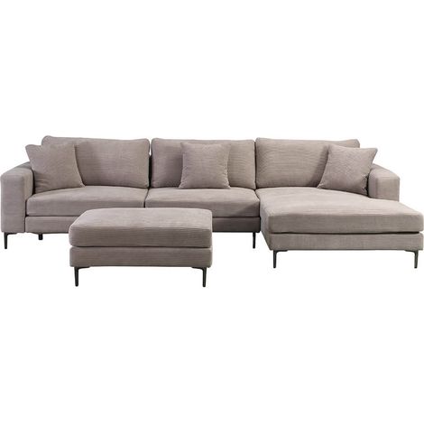HOME DELUXE Sofa BELLANO Beige L 340 x 188 x 94 cm - Ottomane: Rechts  inkl. Zierkissen Cordsofa, L – Form Sofa, Ecksofa, Cordstoff  Cordsofa, L – Form Sofa, Ecksofa, Cordstoff