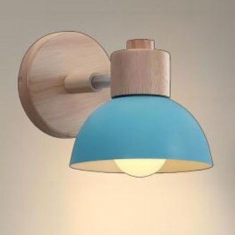 Luminaire Moderne E27 Edison Applique Murale Industrielle en Métal Bois Loft Lampe pour Café Bar Couloir Salle à Manger Salon Chambre Bleu (1/5)